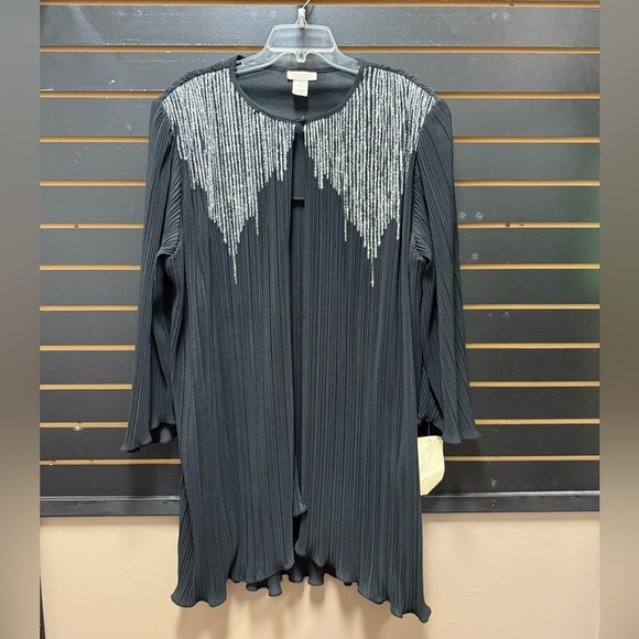 Vintage Roaman’s Black Pleated Jacket with Silver Glitter Sequin Detail - Picture 1 of 4